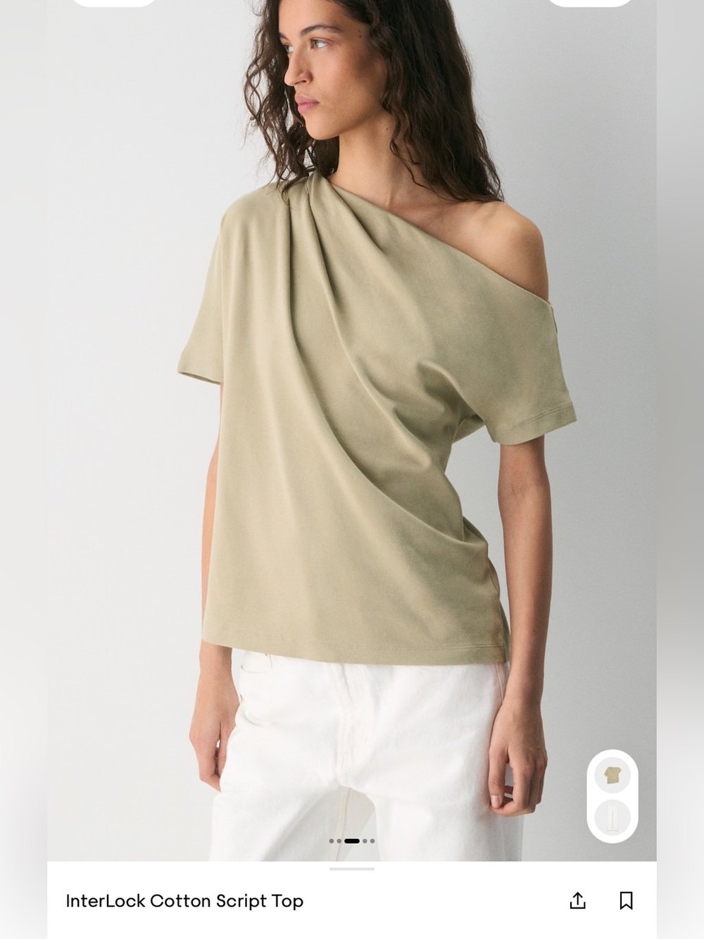 Cotton Script Top — Olive One-Shoulder Tee